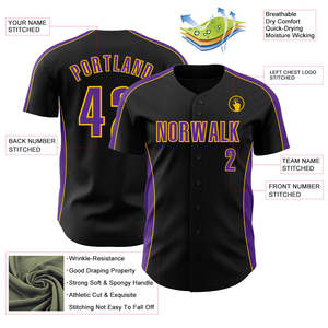 Top Rated Black Purple Baseball Uniform Lightweight Polyester <b>Athletic</b> Teamwear Custom Sublimation Private Label Manufacture - Product Image 3