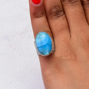 Bague artisanale en larimar, argent sterling 925, larimar naturel, bijoux bohèmes - Product Image 6