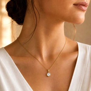 Manufacturer 10K 14K 18K <b>Solid</b> <b>Gold</b> Hexagon Cut Lab Grown Diamond <b>Pendant</b> Minimalist Bridal Fine Jewelry Anniversary <b>Pendant</b> - Product Image 5