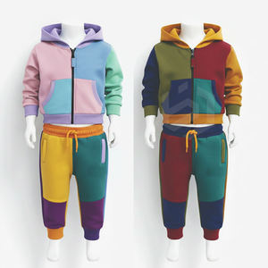 Ensemble de survêtement d'hiver pour garçons, deux pièces, à capuche, décontracté, avec cordon de serrage, imprimé délavé, sweat à capuche et pantalon de jogging, color block, unisexe, multicolore - Product Image 2
