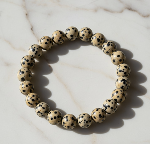 Handmade AAA Dalmation Jasper Round Bead Bracelet – Polished Gemstone Stretch Bracelet for <b>Men</b> & Women - Product Image 3
