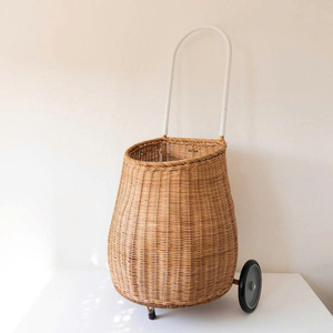 Tall <b>Wicker</b> Rolling Kids <b>Basket</b> with Wheels and Handle Natural Rattan Storage <b>Basket</b> for Home <b>Laundry</b> Organization & Storage - Product Image 2