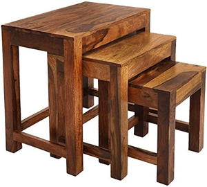 Ensemble de 3 tables gigognes en bois massif, tables d'appoint empilables pour salon, chambre, table de chevet, décoration intérieure et mobilier moderne - Product Image 5