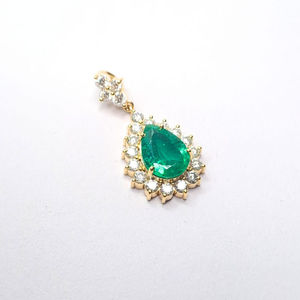 Classic 18K Gold Plated <b>Emerald</b> <b>Pendant</b> With Diamond Halo Water Drop Shape Women's Jewelry Engagement Charm - Product Image 1