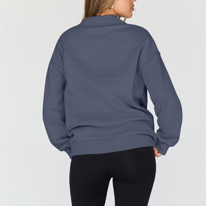 Sudadera de punto holgada de cuello alto azul marino para mujer, top informal de manga larga de color liso - Product Image 2