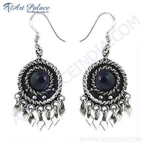 Boucles d'oreilles créoles en argent au design unique féminin avec accessoire de mode en pierre précieuse améthyste - Product Image 3