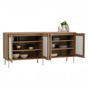 Ready Stock Modern Oak Finish 1.6m <b>Sideboard</b> Cabinet with Natural Rattan Door and Sturdy Metal Legs for Dining Room <b>Storage</b> Use - Product Image 3