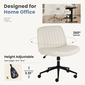 Criss <b>Cross</b> <b>Legged</b> Office <b>Chair</b> with Wheels PU Leather Armless Executive <b>Chair</b> in Beige - Product Image 5