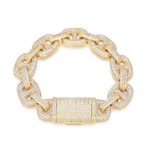 AMBER JEWELS Fine Iced Shiny Zircon Cuban Link <b>Bracelet</b> 14K <b>Solid</b> Gold Lab Grown IGI Certified Hip Hop Luxury Unisex Statement - Product Image 2