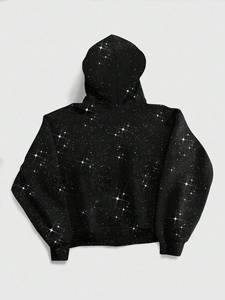 Sweat-shirts à capuche entièrement zippés pour hommes, noirs, entièrement ornés de strass, en molleton de coton, style streetwear, fabrication OEM en gros - Product Image 4
