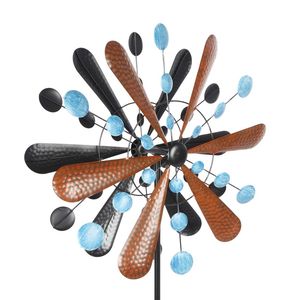 กังหันลมเหล็กดัดที่มีใบไม้สีทองแดงสีฟ้าจุดลานกลางแจ้งสนามหญ้าสวนเครื่องประดับก่อสร้าง YJ - Product Image 5