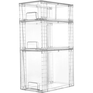 Set di 3 Cassetti Impilabili in Plastica Trasparente con Maniglie, Facili da Montare, Organizzatori per Bagno e Cucina - Product Image 1