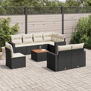 Ensemble de canapés de jardin modulaires 9 pièces en rotin PE noir, collection de meubles de jardin élégants - Product Image 1