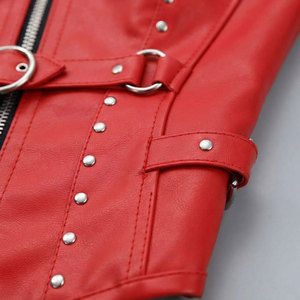Red PU <b>Leather</b> <b>Corset</b> With Front Zip And Back Lace-Up Design Women Shapewear Firm Control Style Women <b>Corset</b> - Product Image 6