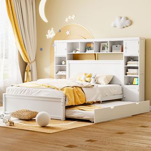 Letto matrimoniale in legno con armadio e scaffale integrati, letto estraibile Twin XL bianco - per bambini - Product Image 2