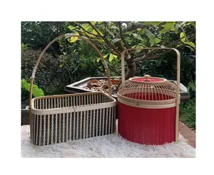 Hand-Woven Bamboo Basket With Double Folding Handle / Vietnam factory bamboo storage baskets home garden sandy99gdgmailcom