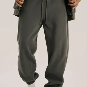 Pantalon de survêtement gris foncé pour homme, taille élastique, cordon de serrage, poches latérales, décontracté, en coton mi-lourd, pour l'automne - Product Image 1