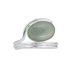 Bague Gourik Aquamarine en argent sterling 925 poli miroir, style vintage, avec cabochon ovale, à double anneau, faite à la main pour femme - Product Image 2