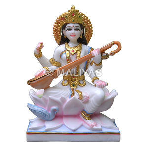 Ídolo de Saraswati en Mármol |   Murti de Saraswati de Mármol Hecho a Mano para el Hogar y el Templo - Product Image 1