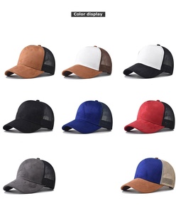 Good Material Suede 5 Panel Mesh Trucker <b>Hats</b> Custom Embroidery Logo Two Tone Curved Blank Suede Trucker <b>Hats</b> - Product Image 5