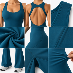 Mono de yoga acampanado personalizado para mujer, sin mangas, con espalda abierta, de alta elasticidad, de una pieza, para gimnasio y entrenamiento, OEM, marca privada, fitness - Product Image 3
