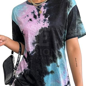 Camiseta de algodón para mujer con estampado tie-dye, corte ajustado, manga corta, en oferta online a bajo precio. - Product Image 2