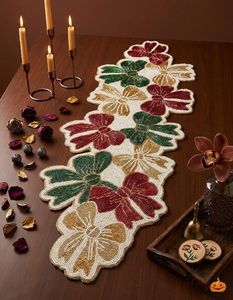 Handmade Eco-Friendly Durable Fabric Table <b>Runner</b> Irregular Shape Red <b>Green</b> Gold Floral Design Luxury Style Dining Table - Product Image 4