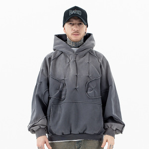 Sudadera con Capucha para Hombre, Otoño Invierno, Gruesa, de Alta Calidad, Diseño de Parches de Marca Moderna, 100% Algodón, Estilo Creativo Desestructurado - Product Image 1