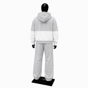 Silver <b>White</b> Color Block Tracksuit <b>Men</b> Full Zip Hoodie With Matching <b>Jogger</b> Pants Premium Two Piece Sports Outfit Modern Casual - Product Image 2