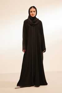 Abaya Maxi Modeste pour Femme, Modèle OEM Personnalisé, Violet Poussiéreux, avec Broderie Florale sur le Panneau Avant, Col Rond et Manches Longues - Product Image 4