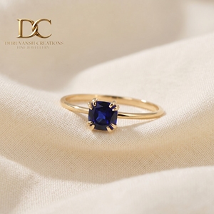แหวนเพชรพลอยไพลินสีน้ำเงินรอยัล 14KT ทองคำแท้ ประดับเพชรเม็ดเดี่ยว สำหรับงานหมั้นและงานแต่งงาน - Product Image 3