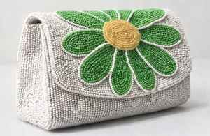 Bolso de Mano de Lujo Hecho a Mano, Clásico, Blanco y Verde, con Cuentas de Perlas, Forro de Algodón, Bordado de Flores Magnéticas, para Fiestas Nocturnas, para Mujer - Product Image 2