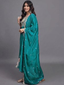 <b>Green</b> <b>Silk</b> Salwar Kameez With Embroidery Floor Length Traditional Party Wear For Women Loose Fit All Seasons - Product Image 5
