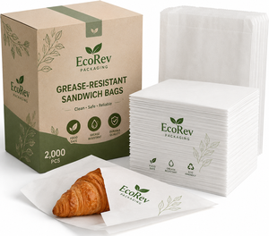 ถุงกระดาษใส่ขนมแบบใช้แล้วทิ้ง EcoRev คุณภาพพรีเมียม ย่อยสลายได้ เป็นมิตรกับสิ่งแวดล้อม กันน้ำมัน พร้อมหูหิ้วแบบไดคัท และปิดผนึกด้วยความร้อน - Product Image 4