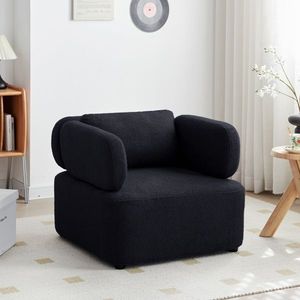 Fauteuil de lecture en velours Teddy de style Mid-Century, chaise d'appoint avec coussins épais, siège rembourré en coton, canapé de salon - Product Image 1
