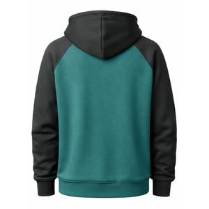 Sudadera Deportiva de Manga Raglán Bicolor en Verde Azulado y Gris Carbón, Sudadera con Capucha de Alta Calidad para Hombre, Estilo Urbano - Product Image 2