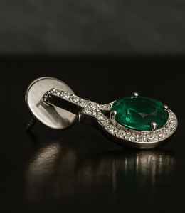 Pendientes de compromiso y boda de esmeralda de corte ovalado estilo Art Déco étnico, plata de ley 925 chapada en oro, hechos a mano, sin níquel, alta calidad - Product Image 3