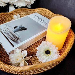 Handwoven Rattan Fruit Basket – 16” Round Shallow Wicker Serving Tray, Natural Decorative <b>Storage</b> Bowl for Kitchen Counter, - Product Image 1