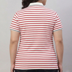 Chemises polo rayées pour femmes, col rabattu, boutonnées, t-shirts polo pour femmes, 100% coton polyester - Product Image 2