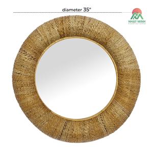 Espejo Redondo de Pared de Ratán Tejido Marrón, 35"D. Hecho a Mano. Apto para uso en interiores y exteriores. - Product Image 6