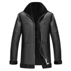 Real <b>Sheepskin</b> Leather Bomber <b>Jacket</b> Men's Winter Warm Outerwear Classic Style Handmade Durable And Soft - Product Image 4