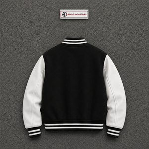 Blouson universitaire classique noir pour homme – Style Letterman tendance en polaire décontracté avec col rabattable, coupe régulière, automne - Product Image 6