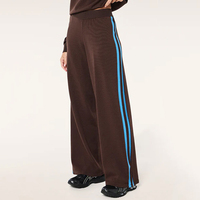 Nouveau pantalon de survêtement décontracté pour femme en coton, coupe ample, grande taille, à jambes larges, à rayures, taille élastique, en tissu épais