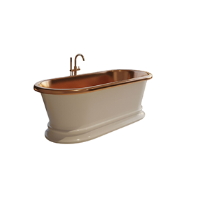 Bañera Ovalada de Cobre con Pedestal, Exterior con Recubrimiento en Polvo Blanco, Interior de Cobre Pulido, Bañera Independiente de Lujo Ecológica - Product Image 1