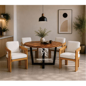 Modern Scandinavian <b>Wood</b> <b>Dining</b> Set 4 Piece Comfortable <b>Solid</b> Back Chairs <b>Round</b> <b>Table</b> Home Furniture - Product Image 1