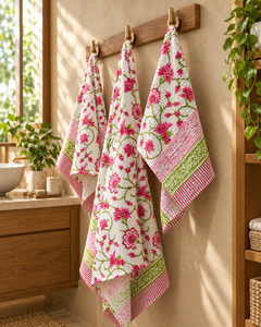 Toallas de Baño de Algodón con Estampado Floral Tradicional Indio, Tejido Waffle Suave, Textiles para el Hogar, Venta al Por Mayor - Product Image 2