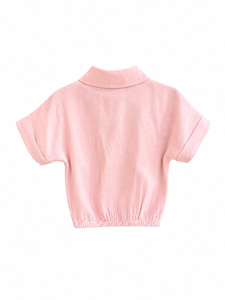 เสื้อเชิ้ตแขนสั้นผ้าลินินผสมสีชมพูสำหรับเด็กผู้หญิง |   เสื้อเชิ้ตติดกระดุมลำลองสำหรับฤดูร้อน - Product Image 2