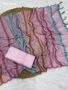 Colección Premium de Saree de Seda Chinon Pesada con Bordado de Lentejuelas e Hilo Resham y Blusa de Seda Banglori Mono, Proveedor Indio - Product Image 3