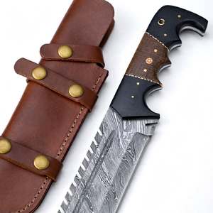 Herramienta Utilitaria de Acero de Damasco Hecha a Mano con Mango Segmentado de Madera Micarta y Funda de Cuero - Product Image 5