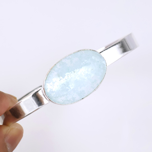 Natural Larimar Gemstone <b>Bracelet</b> 925 Sterling <b>Silver</b> Plated Adjustable <b>Cuff</b> <b>Bracelet</b> for Women Handmade Jewelry For Women - Product Image 3